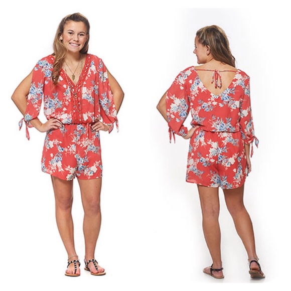 Pants - CLEARANCE!! Coral Flower Romper